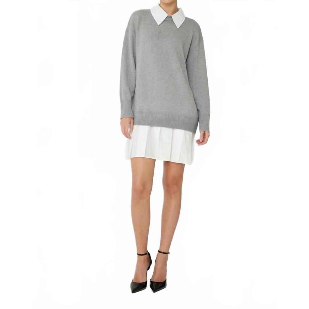 NEW JS71 poppy sweater mini dress in gray white